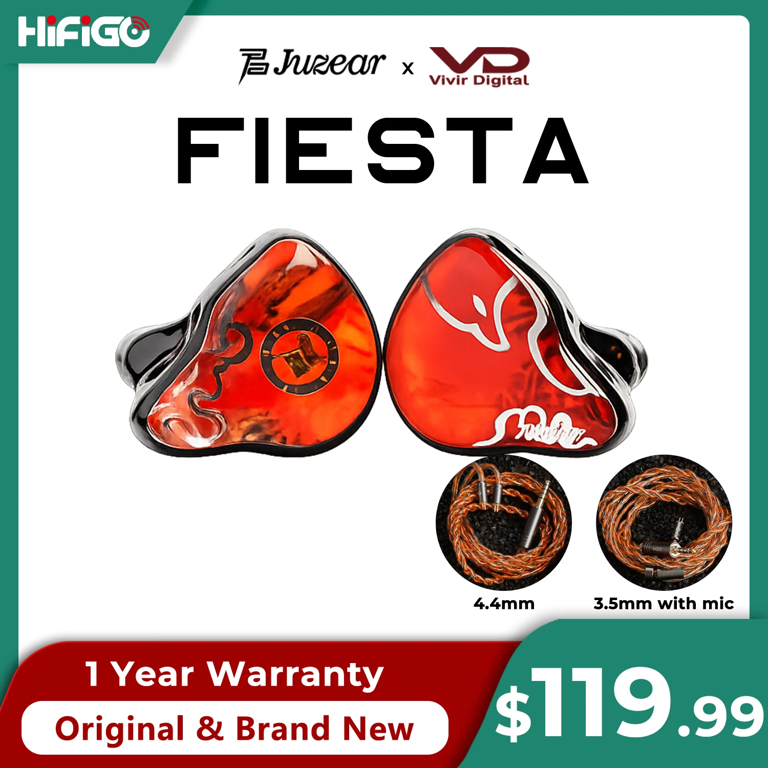 HiFiGo Juzear x Vivir Digital Fiesta 1DD+3BA IEM HiFi Hybrid In-ear Monitor Earphones with 3.5mm Mic+4.4mm Dual Cable
HiFiGo Juzear x Vivir Digital Fiesta 1DD+3BA IEM HiFi Hybrid In-ear Monitor Earphones with 3.5mm Mic+4.4mm Dual Cable