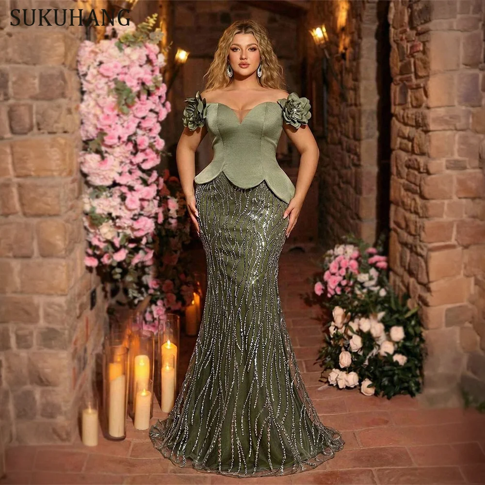 Customized Olive Green Mermaid Prom Dress Off Shoulder 3D Flower Sleeves Beaded Sequin Formal Evening Gown for Women Quinceanera
Customized Olive Green Mermaid Prom Dress Off Shoulder 3D Flower Sleeves Beaded Sequin Formal Evening Gown for Women Quinceanera