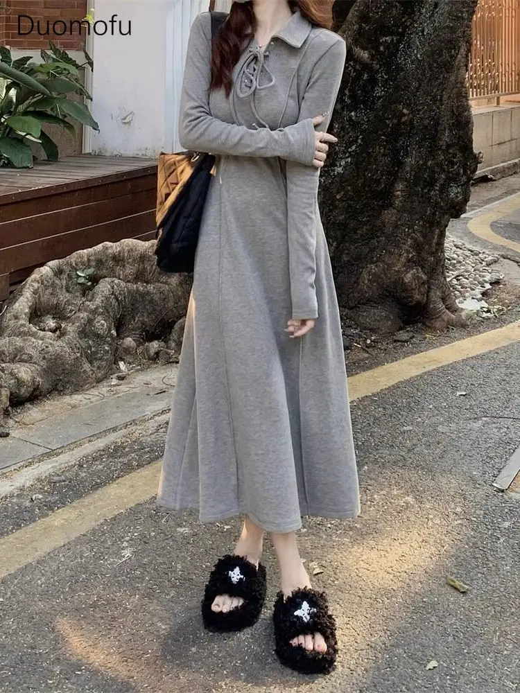 Duomofu Grey Vintage Basic Long Sleeve Slim Waist Female Dresses Autumn New Simple Casual Fashion Solid Color Women Midi Dress
Duomofu Grey Vintage Basic Long Sleeve Slim Waist Female Dresses Autumn New Simple Casual Fashion Solid Color Women Midi Dress