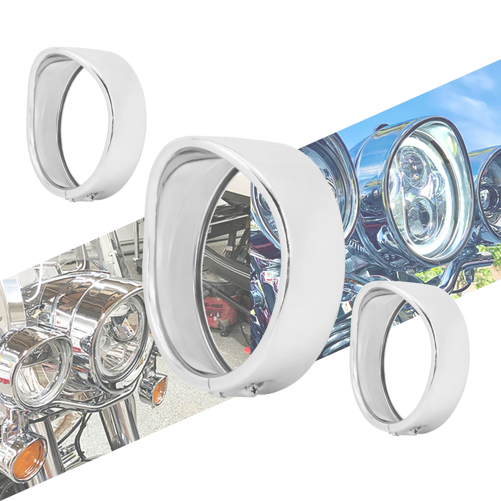 Motorcycle 7'' Headlight Visor Style Trim Ring + 4.5'' Auxiliary Fog Light Ring Chrome For Harley For Touring For Road King 
Motorcycle 7'' Headlight Visor Style Trim Ring + 4.5'' Auxiliary Fog Light Ring Chrome For Harley For Touring For Road King