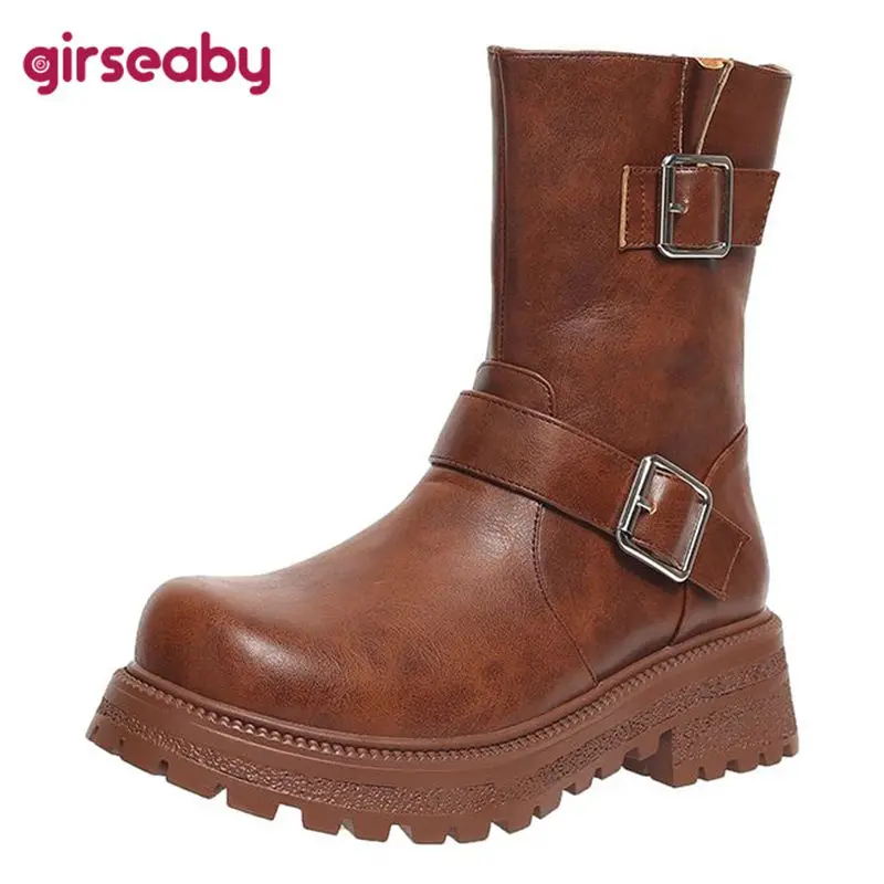 Girseaby Fashion Yellow Cool Women Mid Calf Boots Zipper Belt Buckle Metal Decor Plus Size 41 42 43 Round Toe Block Heels 4.5cm
Girseaby Fashion Yellow Cool Women Mid Calf Boots Zipper Belt Buckle Metal Decor Plus Size 41 42 43 Round Toe Block Heels 4.5cm