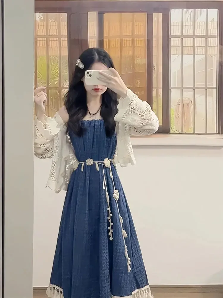 Новинка 2023 года, летние женские комплекты из двух предметов, модное винтажное лоскутное ковбойское платье с кисточками + студенческая куртка с длинными рукавами
Новинка 2023 года, летние женские комплекты из двух предметов, модное винтажное лоскутное ковбойское платье с кисточками + студенческая куртка с длинными рукавами