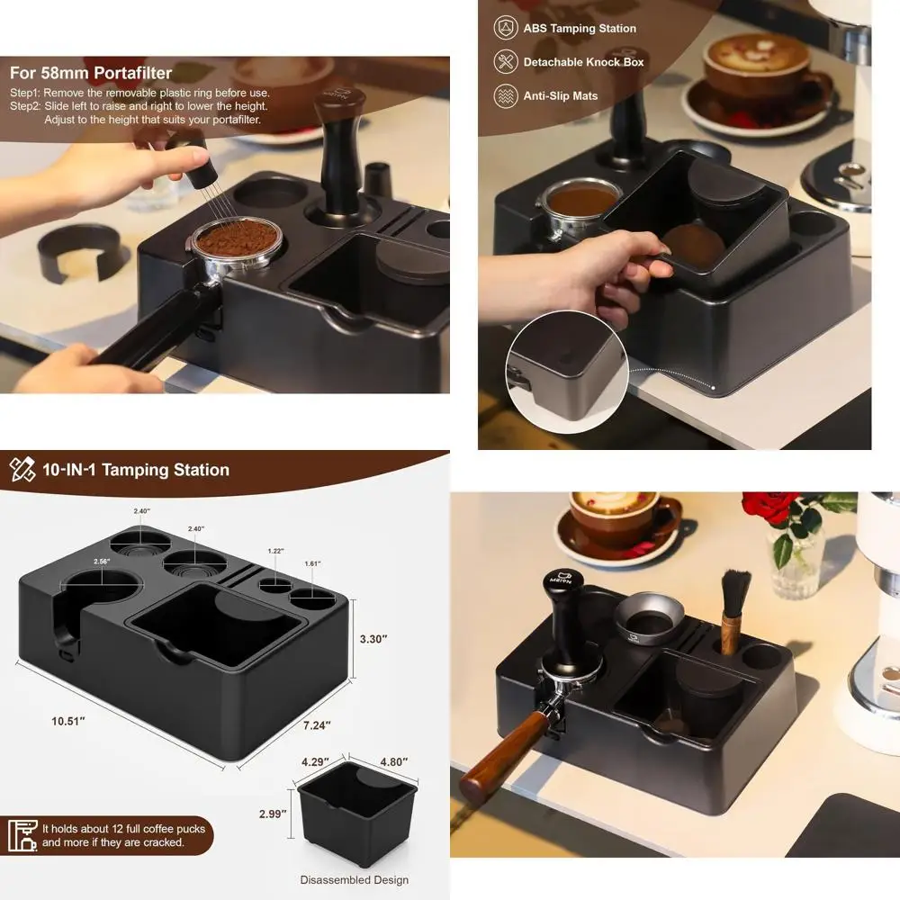Multi-Functional Espresso Tamping Station with Detachable Knock Box, Compatible with 51-58MM Tamper and Portafilter Accessories
Multi-Functional Espresso Tamping Station with Detachable Knock Box, Compatible with 51-58MM Tamper and Portafilter Accessories