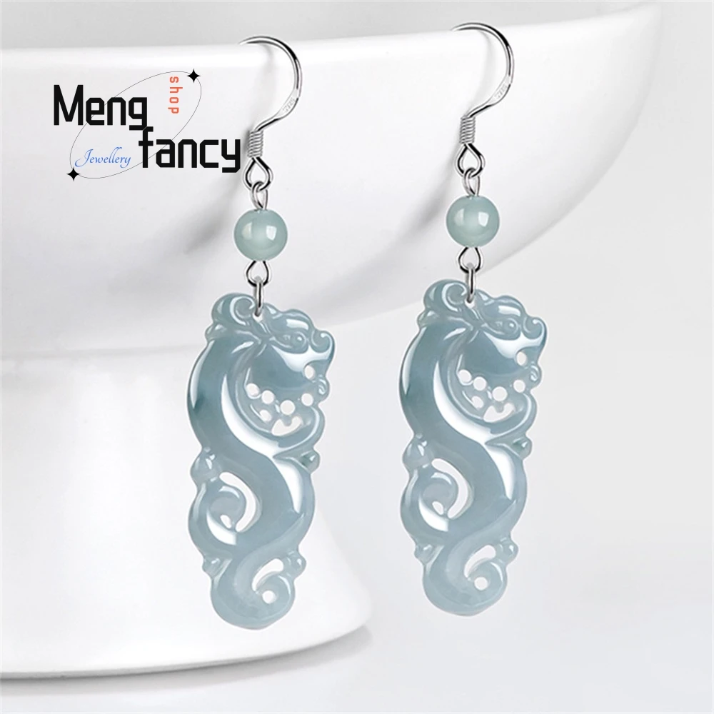 High-Grade S925 Silver Inlaid Natural A Goods Jade Blue Water Imitation Dragon Earrings Ice Luxury Jade Antique Female Earrings
High-Grade S925 Silver Inlaid Natural A Goods Jade Blue Water Imitation Dragon Earrings Ice Luxury Jade Antique Female Earrings