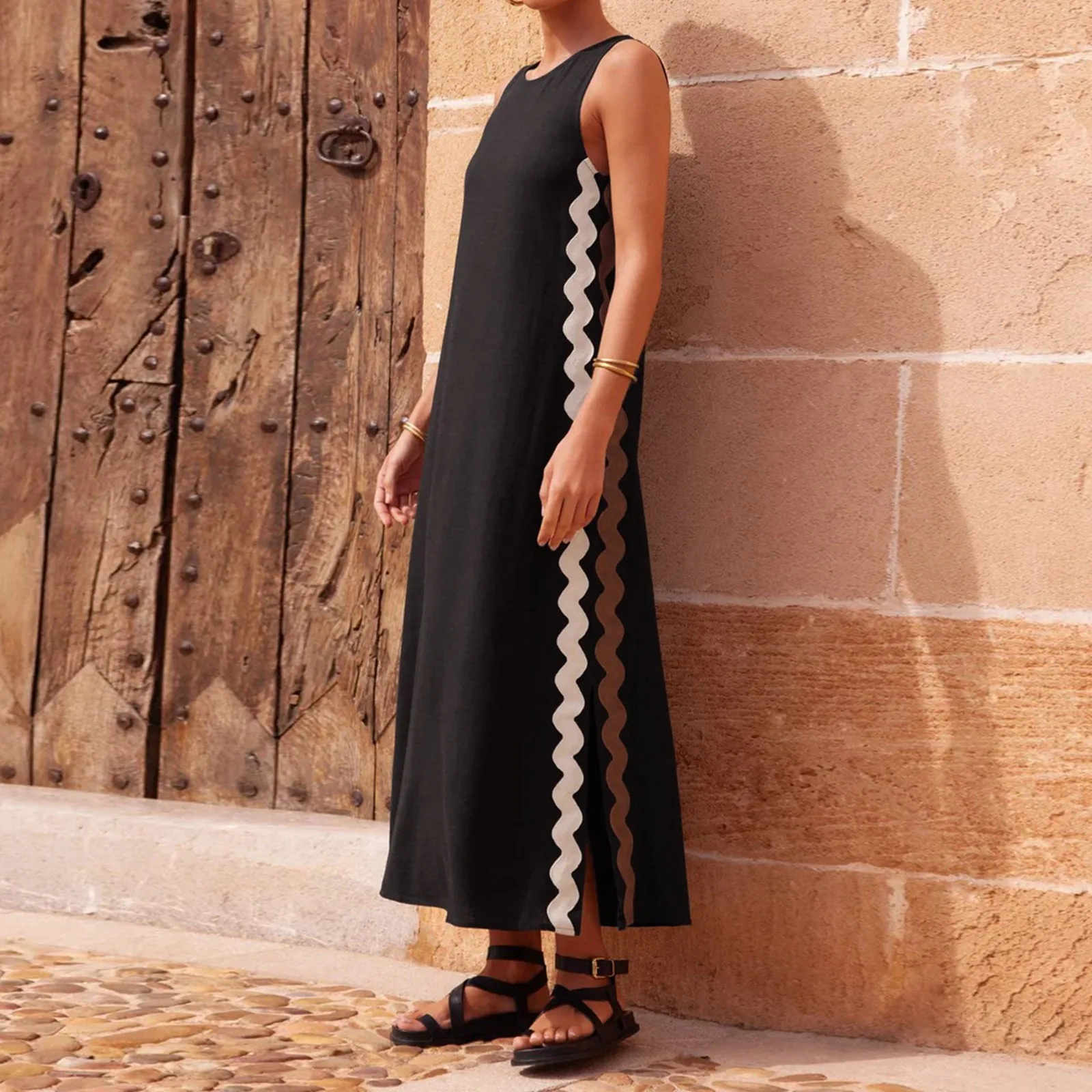 Fashion Sleeveless Solid Vacation Beach Dresses Summer Female Casual Loose Street Robes Elegant O-neck Wave Maxi Dress Women
Fashion Sleeveless Solid Vacation Beach Dresses Summer Female Casual Loose Street Robes Elegant O-neck Wave Maxi Dress Women