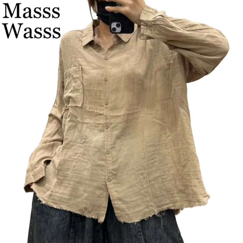 Mass Wasss, весенние классические модные однотонные рубашки, женские винтажные свободные хлопковые льняные топы, женские 2026, корейский дизайн, блузки для отдыха
Mass Wasss, весенние классические модные однотонные рубашки, женские винтажные свободные хлопковые льняные топы, женские 2026, корейский дизайн, блузки для отдыха