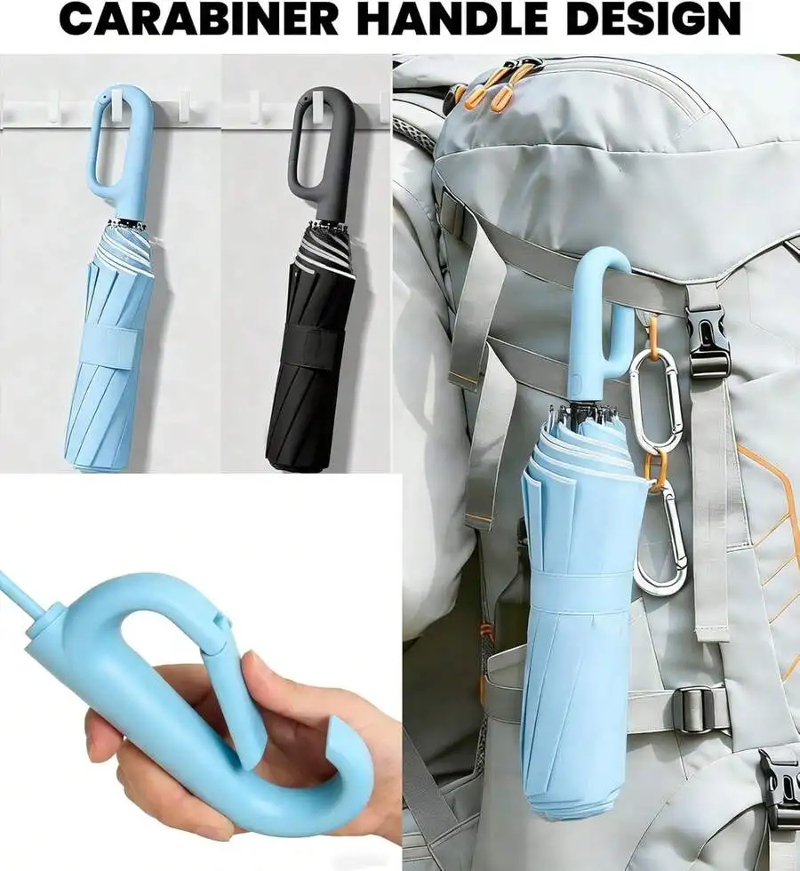 Compact Folding Umbrella With Carabiner Handle Windproof UV Rain Protection 10 Ribs For Adults
Compact Folding Umbrella With Carabiner Handle Windproof UV Rain Protection 10 Ribs For Adults
