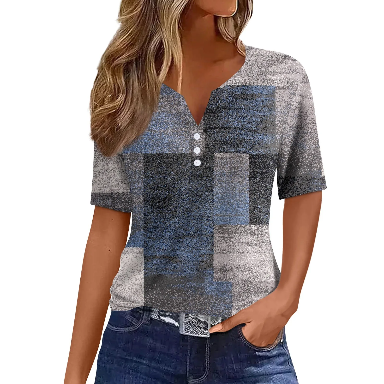 Spring and Summer Women's Fashion Casual Casual Plaid Colorblock Print V Neck Short Sleeve Pullover Sweatshirt Top Ropa De Mujer
Spring and Summer Women's Fashion Casual Casual Plaid Colorblock Print V Neck Short Sleeve Pullover Sweatshirt Top Ropa De Mujer