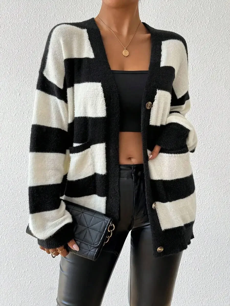 Striped Knit Cardigan For Women Autumn Winter Casual V Neck Long Sleeve
Striped Knit Cardigan For Women Autumn Winter Casual V Neck Long Sleeve