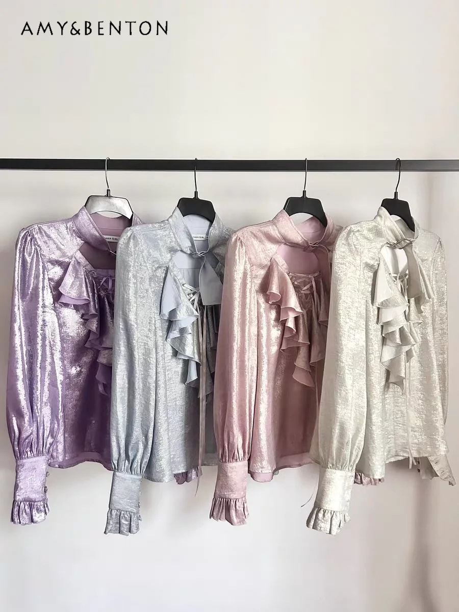 Retro Palace Style Shiny Metallic Lolita Blouse Japanese Sweet Cool Ruffle Trim Lace Up Puff Sleeve Shirts Tea Party Cosplay
Retro Palace Style Shiny Metallic Lolita Blouse Japanese Sweet Cool Ruffle Trim Lace Up Puff Sleeve Shirts Tea Party Cosplay