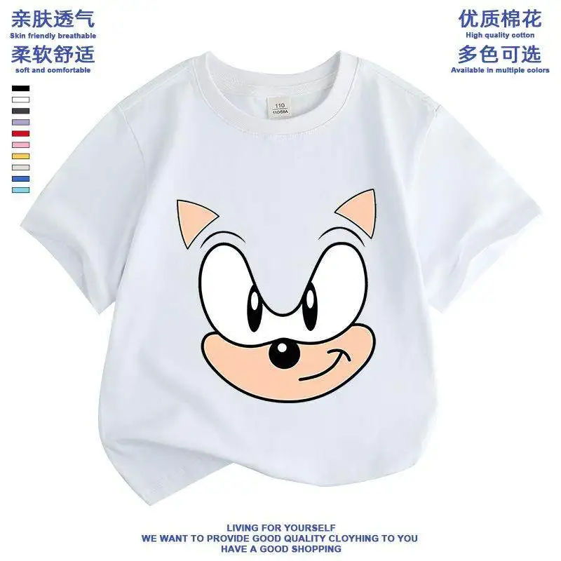 Cartoon hedgehog Sonic 100% cotton T-shirt for children - Sonic the Hedgehog print - Summer short-sleeved top
Cartoon hedgehog Sonic 100% cotton T-shirt for children - Sonic the Hedgehog print - Summer short-sleeved top