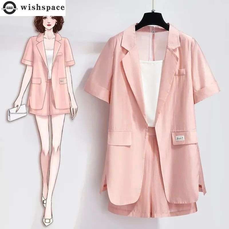 2023 Summer New Strap Tank Top Short Sleeve Jacket Blazer Casual Shorts Three Piece Elegant Women's Pants Suit Office Outfits
2023 Summer New Strap Tank Top Short Sleeve Jacket Blazer Casual Shorts Three Piece Elegant Women's Pants Suit Office Outfits