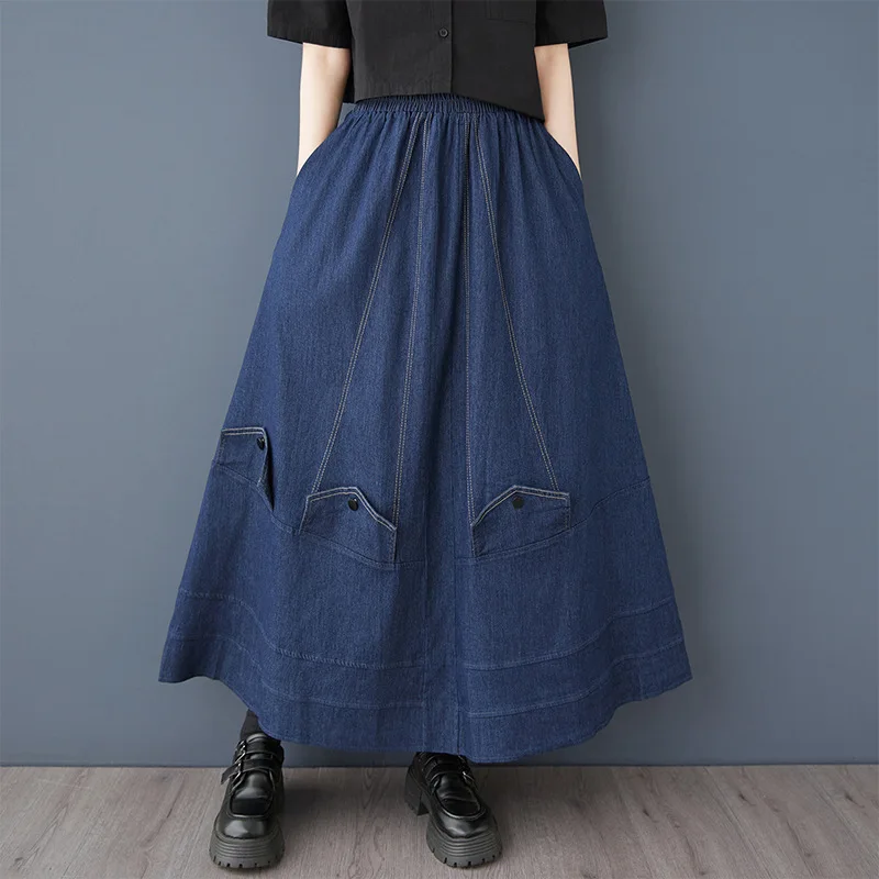 Vintage Women's Skirts 2025 Spring Summer New Loose Elastic Waist Pockets A-line Cowboy Skirt Fashion Versaile Female Clothes
Vintage Women's Skirts 2025 Spring Summer New Loose Elastic Waist Pockets A-line Cowboy Skirt Fashion Versaile Female Clothes