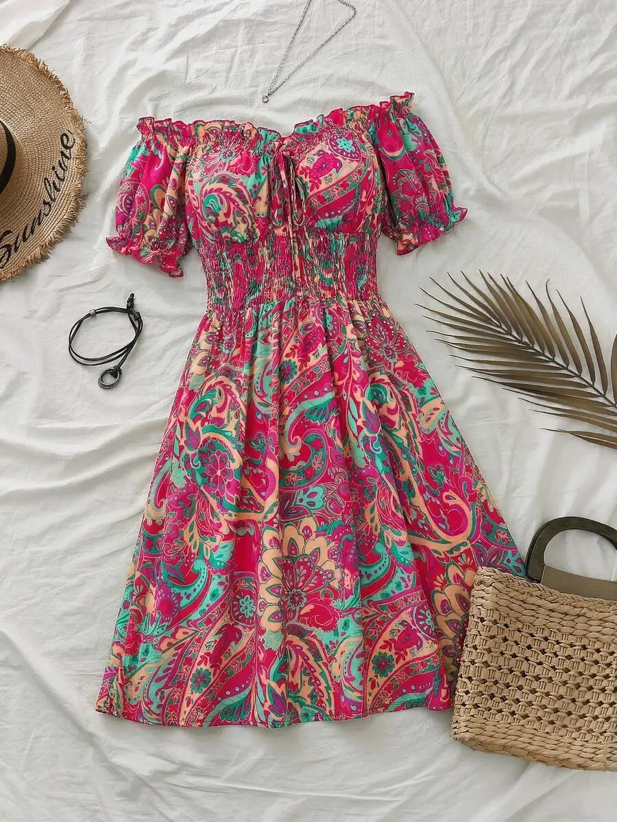 Leopard Print Pleated Off-Shoulder Summer Dress For Women
Leopard Print Pleated Off-Shoulder Summer Dress For Women