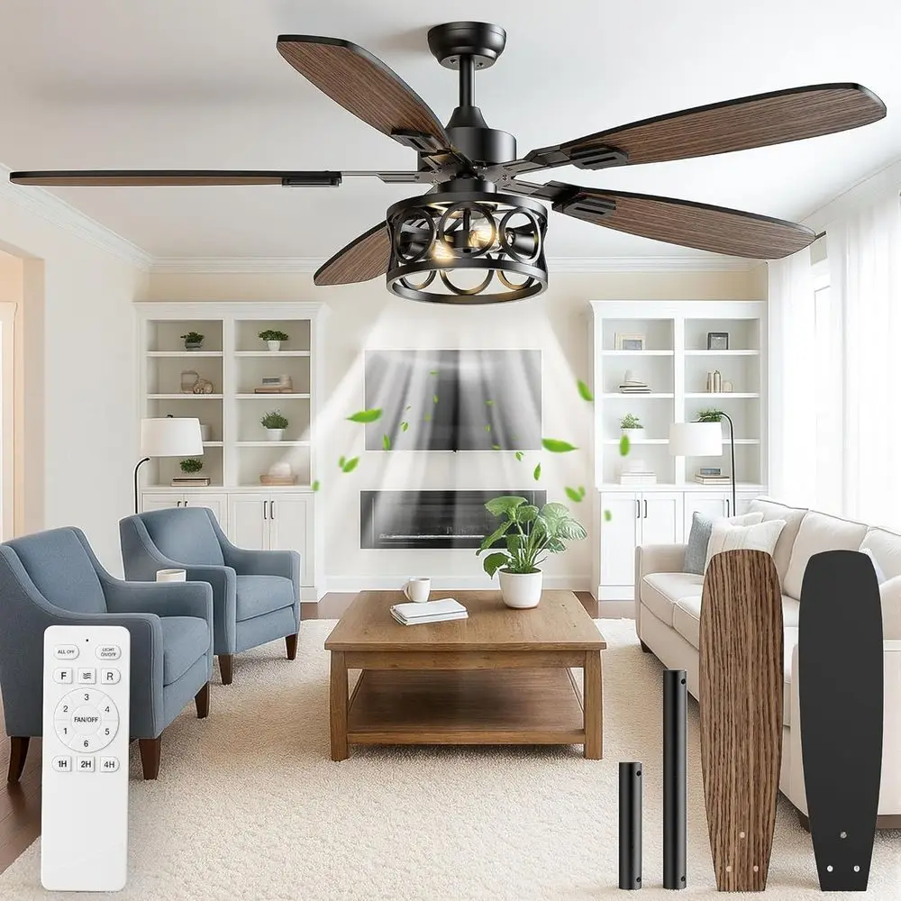 52 Vintage-Style Caged Ceiling Fan with Light, 5 Blades, 6+1 Speeds, Quiet Operation, Ideal for Living Room, Kitchen, and Porch
52 Vintage-Style Caged Ceiling Fan with Light, 5 Blades, 6+1 Speeds, Quiet Operation, Ideal for Living Room, Kitchen, and Porch