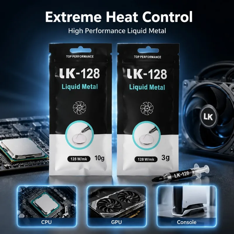 LK128 Liquid Metal Thermal Compound High Efficiency Heat Dissipation Gel for Computer Processor Graphics Card Cooling
LK128 Liquid Metal Thermal Compound High Efficiency Heat Dissipation Gel for Computer Processor Graphics Card Cooling
