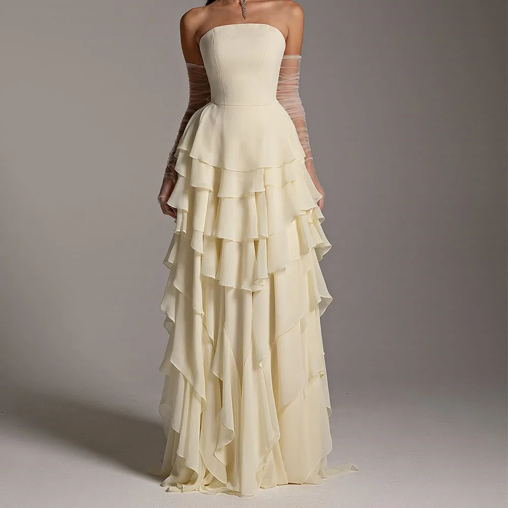 Customized Chiffon Straight Detachable Sleeve Tiered Evening Dress Strapless Floor Length Panel Train Elegant платье вечернее 
Customized Chiffon Straight Detachable Sleeve Tiered Evening Dress Strapless Floor Length Panel Train Elegant платье вечернее