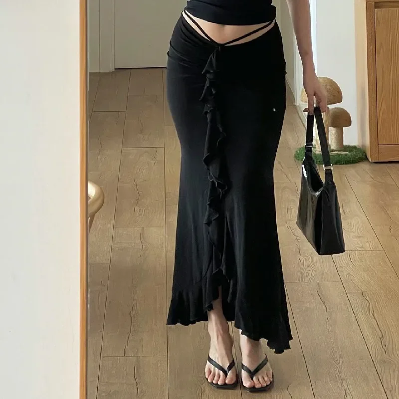 Y2K Maxi Skirts 90s Chic Black Slim Ruched Ruffles Mermaid Skirts Korean Sexy Low Waist Bodycon Skirts Summer Women Streetwear
Y2K Maxi Skirts 90s Chic Black Slim Ruched Ruffles Mermaid Skirts Korean Sexy Low Waist Bodycon Skirts Summer Women Streetwear