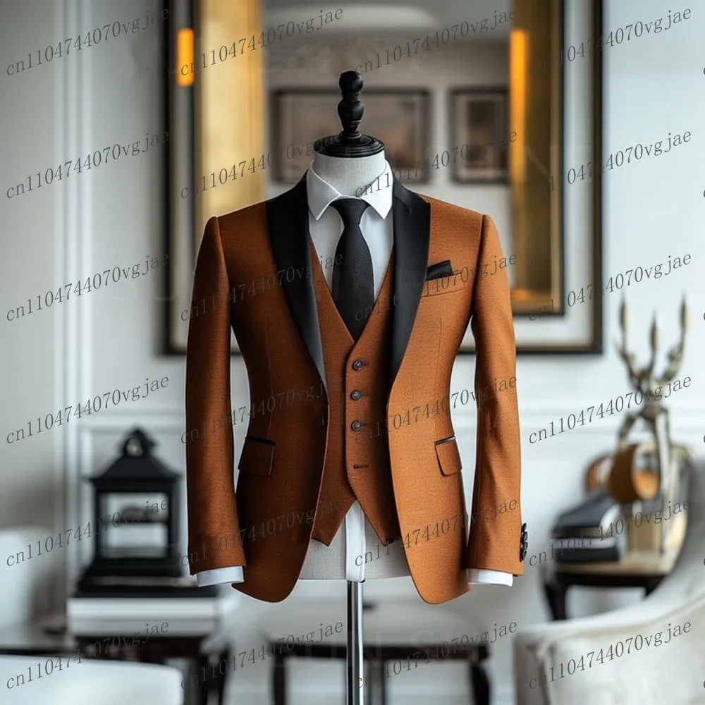 Black Collar Dark Orange Men Suit Formal Wedding Party Groom Groomsman Male Tuxedos Customize 3 Piece Set Jacket Vest Pants
Black Collar Dark Orange Men Suit Formal Wedding Party Groom Groomsman Male Tuxedos Customize 3 Piece Set Jacket Vest Pants