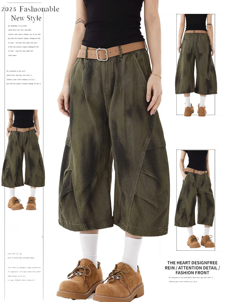 Retro American Faded Wide Leg Pleated Seven-Foot Pants Women Summer New Loose Straight Workwear Shorts High Waist Denim
Retro American Faded Wide Leg Pleated Seven-Foot Pants Women Summer New Loose Straight Workwear Shorts High Waist Denim