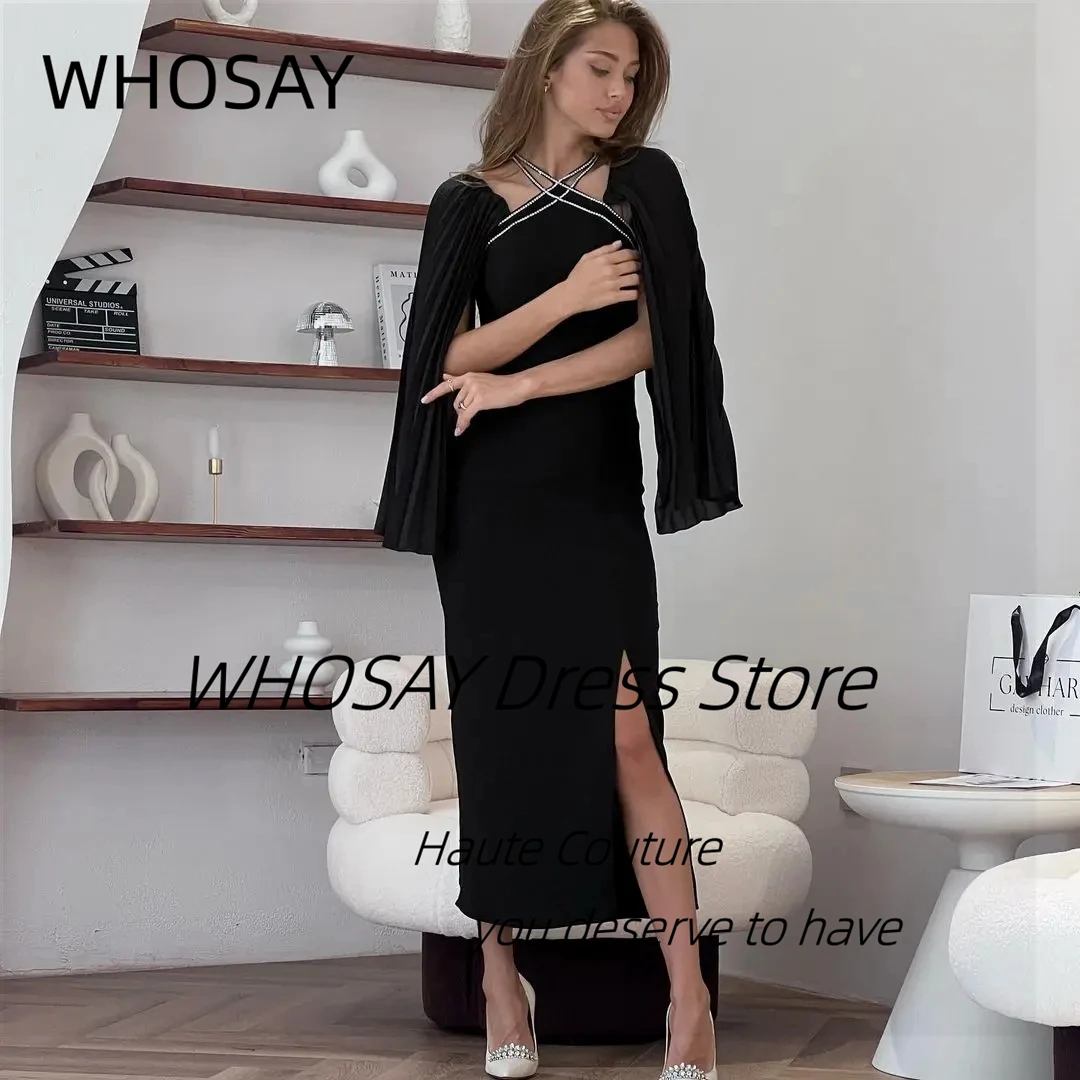 WHOSAY Bespoke Beading Neckline Black Side Slit Prom Dresses with Detachable Sleeves Evening Party Special Occasion Gowns
WHOSAY Bespoke Beading Neckline Black Side Slit Prom Dresses with Detachable Sleeves Evening Party Special Occasion Gowns