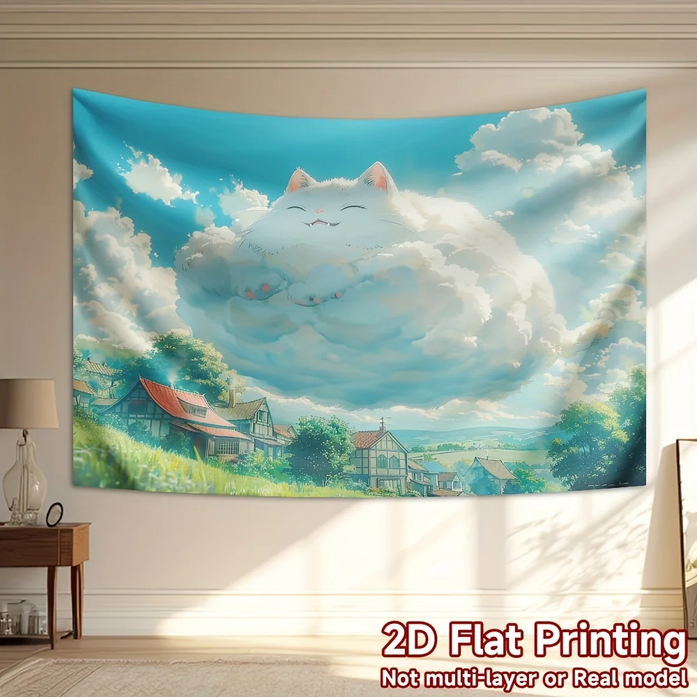 Aesthetic Cat Cloud Tapestry, Dreamy Sky and Village Landscape Wall Hanging, Pastel Anime Style Room Decor, Cozy Bedroom Art
Aesthetic Cat Cloud Tapestry, Dreamy Sky and Village Landscape Wall Hanging, Pastel Anime Style Room Decor, Cozy Bedroom Art