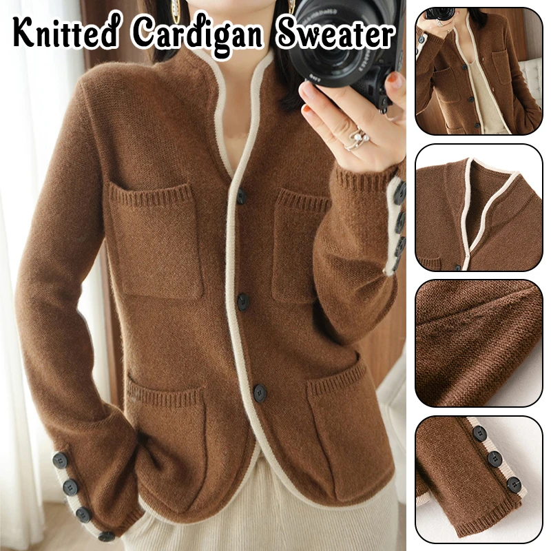 Autumn Winter Wool Cashmere Sweater Women's Stand-up Collar Cardigan Sweater Patchwork Button Warm Knitted Coat Women Tops
Autumn Winter Wool Cashmere Sweater Women's Stand-up Collar Cardigan Sweater Patchwork Button Warm Knitted Coat Women Tops