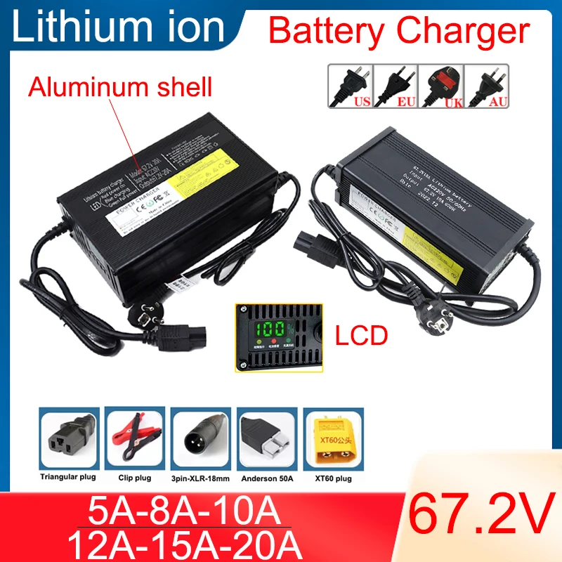 New 67.2V 5A 8A 10A 12A 15A 20A Charger High-power Smart Band Display For 16S 60V Lithium Battery Rapid Charging Aluminum Shell
New 67.2V 5A 8A 10A 12A 15A 20A Charger High-power Smart Band Display For 16S 60V Lithium Battery Rapid Charging Aluminum Shell