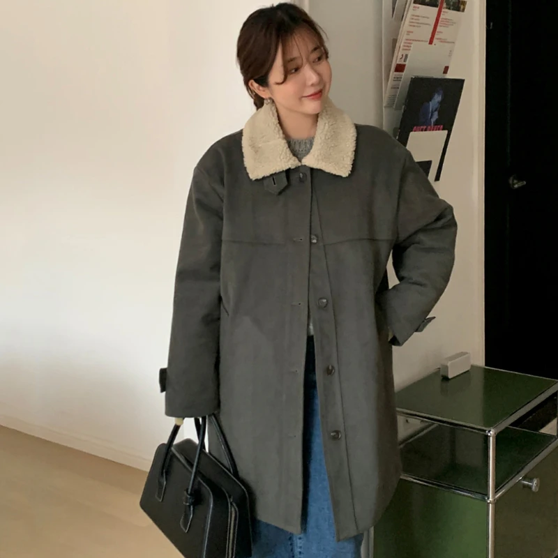 Japanese Solid Mid-length Coat Women Winter Thickened Spliced Turn-down Collar Single-breasted Parkas Casual Female Clothing
Japanese Solid Mid-length Coat Women Winter Thickened Spliced Turn-down Collar Single-breasted Parkas Casual Female Clothing