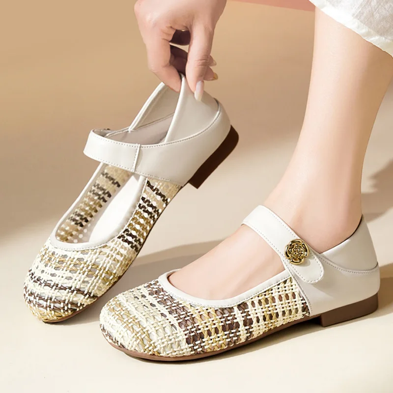 Fashion Breathable Comfortable Shallow Knit Shoes Women's Mary Janes Summer 2026 Genuine Leather Shoes Flats for Daily Mom
Fashion Breathable Comfortable Shallow Knit Shoes Women's Mary Janes Summer 2026 Genuine Leather Shoes Flats for Daily Mom