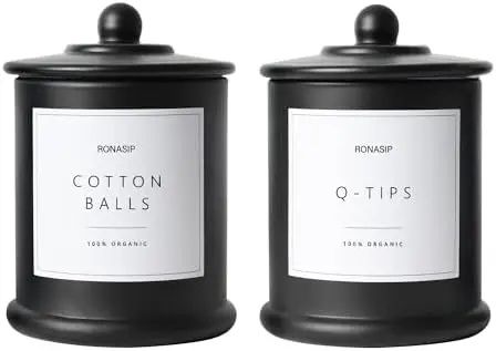 QTIP Holder & Cotton Pad Dispenser, 16oz Glass Apothecary Jars - Bathroom Organizer Storage Canisters, Black (2 Pack)
QTIP Holder & Cotton Pad Dispenser, 16oz Glass Apothecary Jars - Bathroom Organizer Storage Canisters, Black (2 Pack)