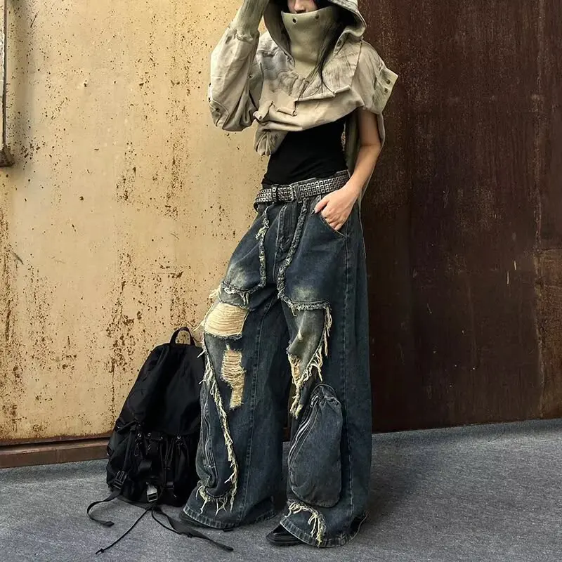 High Street Y2k Hole Ripped Baggy Jeans Women Blue Gothic Harajuku Denim Trousers Vintage Wide Leg Pants Woman Clothing Clothes
High Street Y2k Hole Ripped Baggy Jeans Women Blue Gothic Harajuku Denim Trousers Vintage Wide Leg Pants Woman Clothing Clothes
