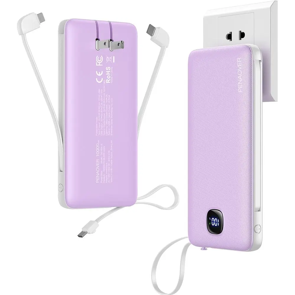 Slim 10000mAh 22.5W Fast Charging Portable Power Bank with Built-in Cables and AC Plug, 5 Outputs, 2 Inputs, USB-C, Compatible w
Slim 10000mAh 22.5W Fast Charging Portable Power Bank with Built-in Cables and AC Plug, 5 Outputs, 2 Inputs, USB-C, Compatible w
