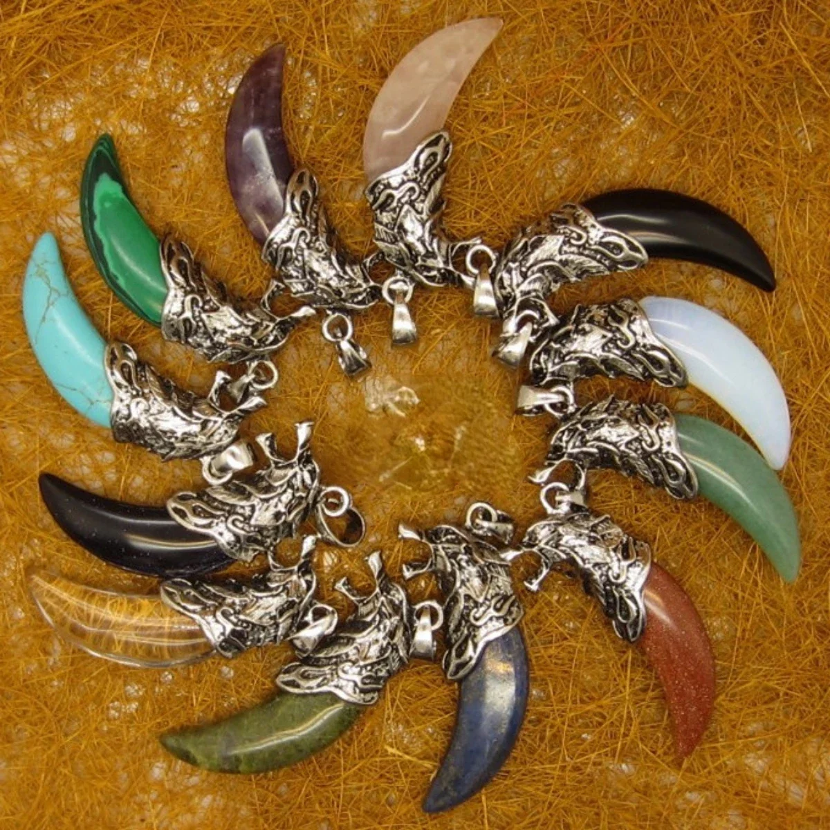 Wolf Tooth Shape Crystal Moonstone Sand Stone Turquoise Aventurine Malachite Amethysts Onyx Pendant Gem Tiger Eye Stone Necklace
Wolf Tooth Shape Crystal Moonstone Sand Stone Turquoise Aventurine Malachite Amethysts Onyx Pendant Gem Tiger Eye Stone Necklace