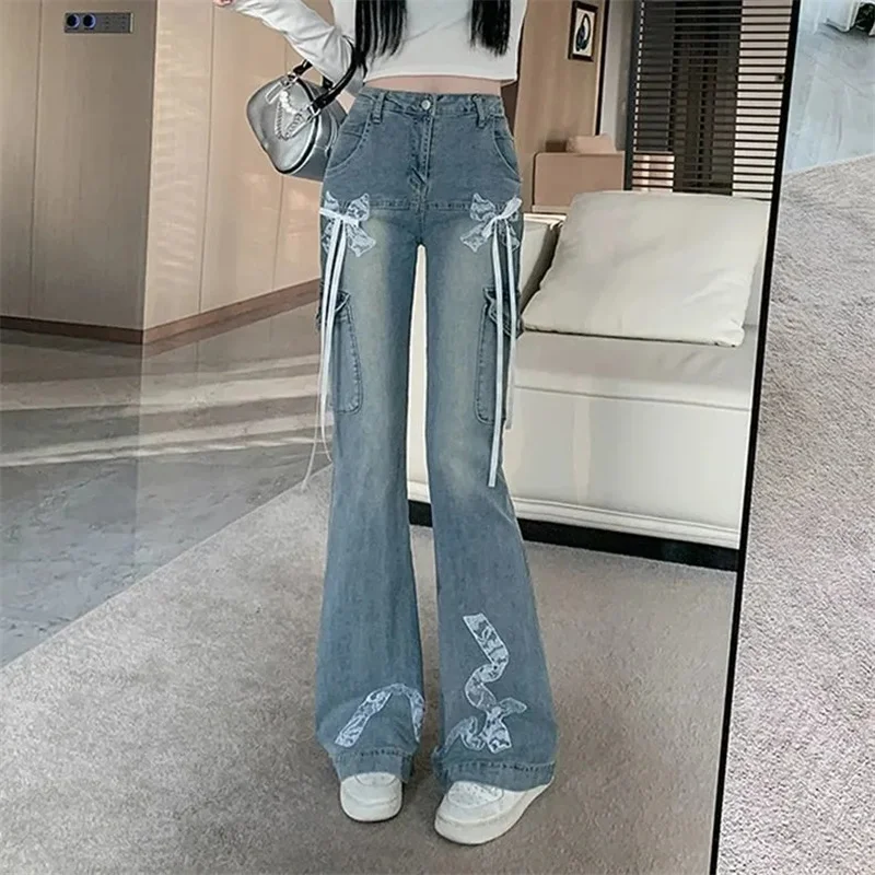 High-Street Bow Micro-Pull Jeans Female Spring And Summer New High School Students Design Slim Denim Pants Flared Pants
High-Street Bow Micro-Pull Jeans Female Spring And Summer New High School Students Design Slim Denim Pants Flared Pants