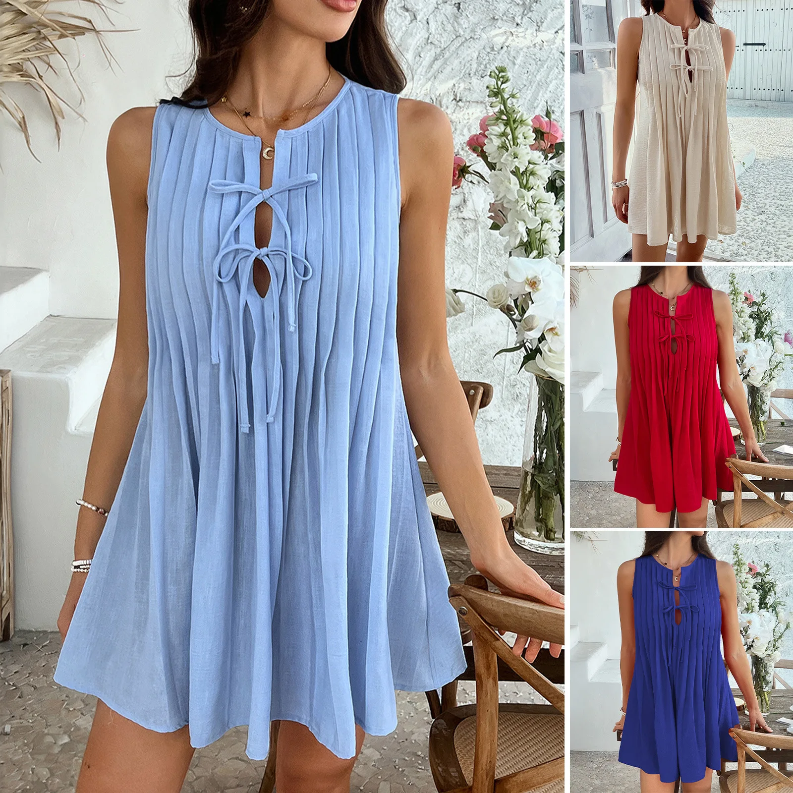 High Quality Hot Selling 2025 Leisure Vacation Style Solid Color Lace Up Pleated Sleeveless Jumpsuit Short Dress Wholesale Women
High Quality Hot Selling 2025 Leisure Vacation Style Solid Color Lace Up Pleated Sleeveless Jumpsuit Short Dress Wholesale Women