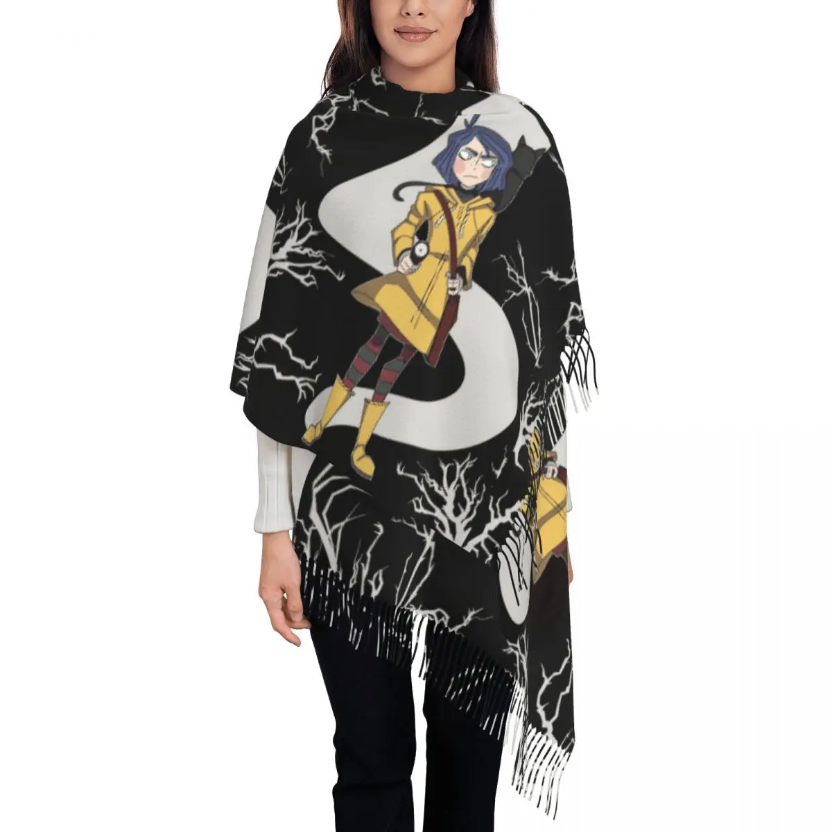 Custom Coraline And Wybie Tassel Scarf Women Winter Fall Warm Shawl Wrap Female Scarves
Custom Coraline And Wybie Tassel Scarf Women Winter Fall Warm Shawl Wrap Female Scarves