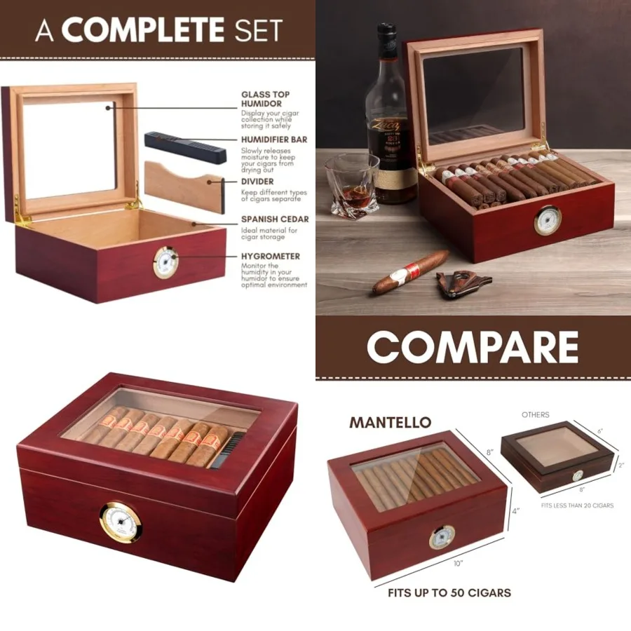 Premium Cigar Humidor for 25-50 Cigars - Elegant Humidor humidor with Hygrometer and Humidifier - Cedar Lined Cigar Box for Opt
Premium Cigar Humidor for 25-50 Cigars - Elegant Humidor humidor with Hygrometer and Humidifier - Cedar Lined Cigar Box for Opt