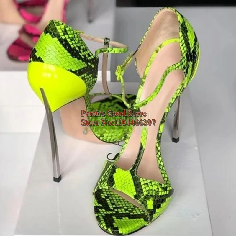 Orange Pink Neon Snakeskin Leather T Strap Sandals Silver Blade Heels Open Toe Ankle Strap Summer Dress Shoes
Orange Pink Neon Snakeskin Leather T Strap Sandals Silver Blade Heels Open Toe Ankle Strap Summer Dress Shoes