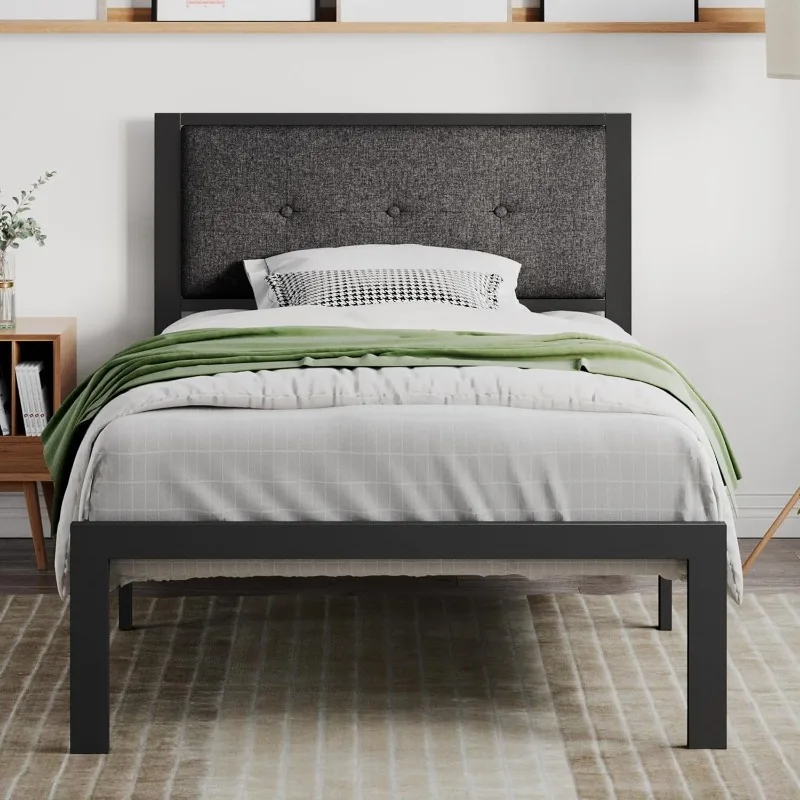 Twin Size Platform Bed Frame with Upholstered Headboard, Metal Slats Support, Button Tufted Square Stitched Headboard
Twin Size Platform Bed Frame with Upholstered Headboard, Metal Slats Support, Button Tufted Square Stitched Headboard