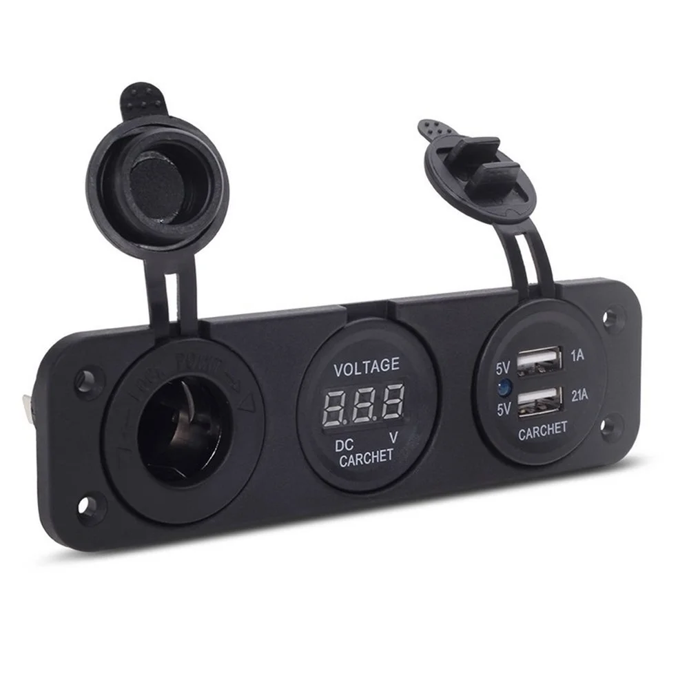 New Dual USB Ports Car Charger + LED Voltmeter + 12 - 24V Power Socket 3 In 1 Car Marine Boat LED Switch Panel for ATV Moto
New Dual USB Ports Car Charger + LED Voltmeter + 12 - 24V Power Socket 3 In 1 Car Marine Boat LED Switch Panel for ATV Moto