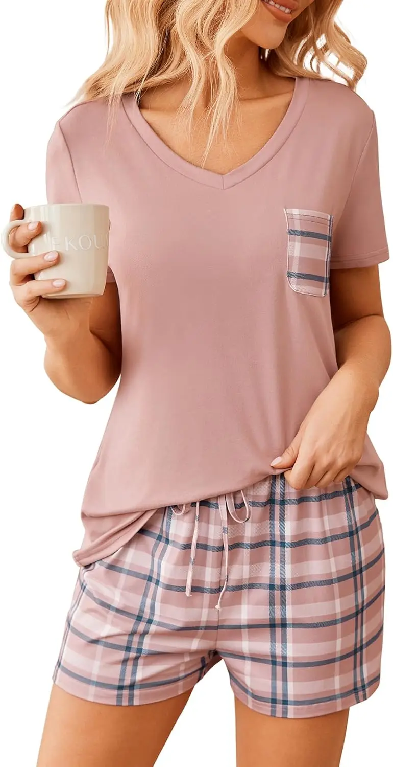 Ekouaer Womens Pajama Sets Short Sleeve Pajamas for Women Sets Soft Lounge Sets Casual V Neck Sleepwear PJS
Ekouaer Womens Pajama Sets Short Sleeve Pajamas for Women Sets Soft Lounge Sets Casual V Neck Sleepwear PJS