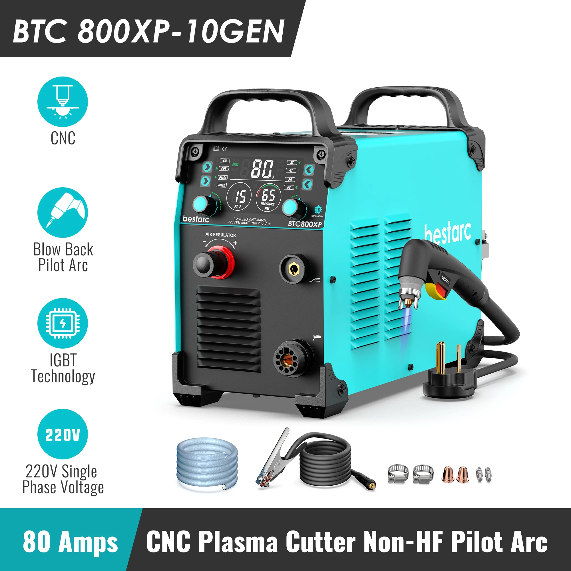 CNC Plasma Cutter Non-HF Pilot Arc bestarc 80A BTC800XP Blow Back Technology 25mm Clean Cutting with Digital Screen
CNC Plasma Cutter Non-HF Pilot Arc bestarc 80A BTC800XP Blow Back Technology 25mm Clean Cutting with Digital Screen