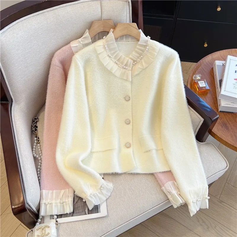 Милый вязаный свитер с кружевным воротником, пальто, женская свободная верхняя одежда, маленький ароматный топ, женский вязаный открытый кардиган
Милый вязаный свитер с кружевным воротником, пальто, женская свободная верхняя одежда, маленький ароматный топ, женский вязаный открытый кардиган