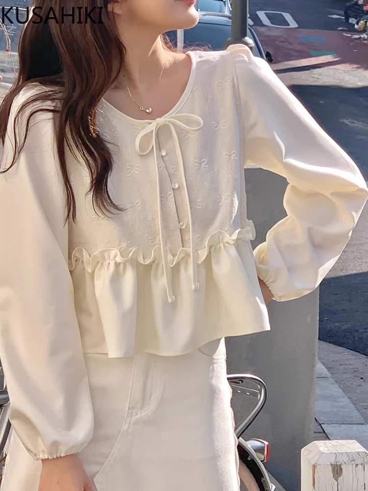 KUSAHIKI Korean Chic Spring Sweet Round Neck Bow Print Causal Patchwork Lace Up Long Sleeved Shirt for Women
KUSAHIKI Korean Chic Spring Sweet Round Neck Bow Print Causal Patchwork Lace Up Long Sleeved Shirt for Women