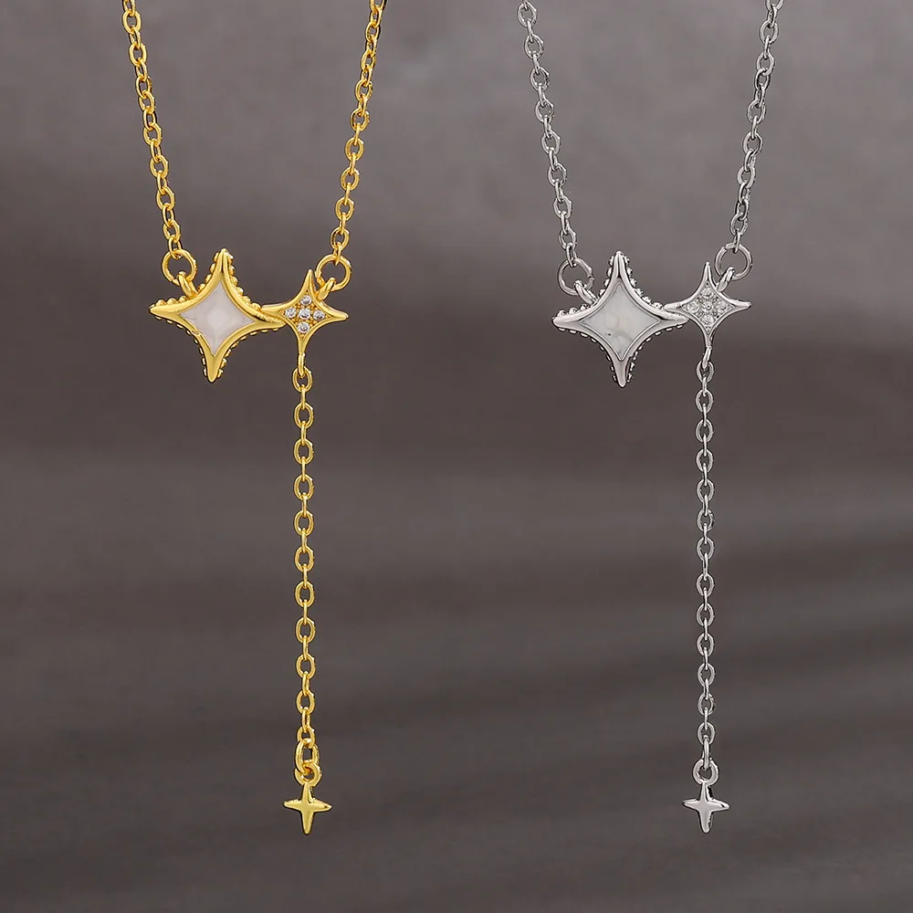 PANJBJ 925 Sterling Silver Four Pointed Star Necklace For Women Shell Zircon Sweet Romance Office Jewelry Gifts Wholesale
PANJBJ 925 Sterling Silver Four Pointed Star Necklace For Women Shell Zircon Sweet Romance Office Jewelry Gifts Wholesale