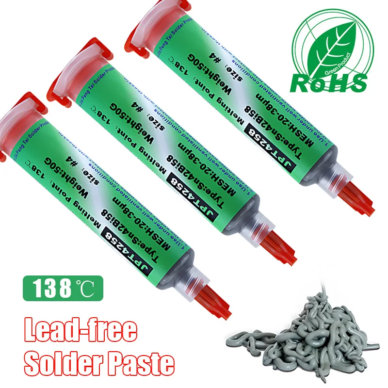 Low Temperature Solder Paste Sn42Bi58 Repair Type Needle Cylinder Welding Paste No Clean Eco-friendly Flux For SMD Soldering
Low Temperature Solder Paste Sn42Bi58 Repair Type Needle Cylinder Welding Paste No Clean Eco-friendly Flux For SMD Soldering