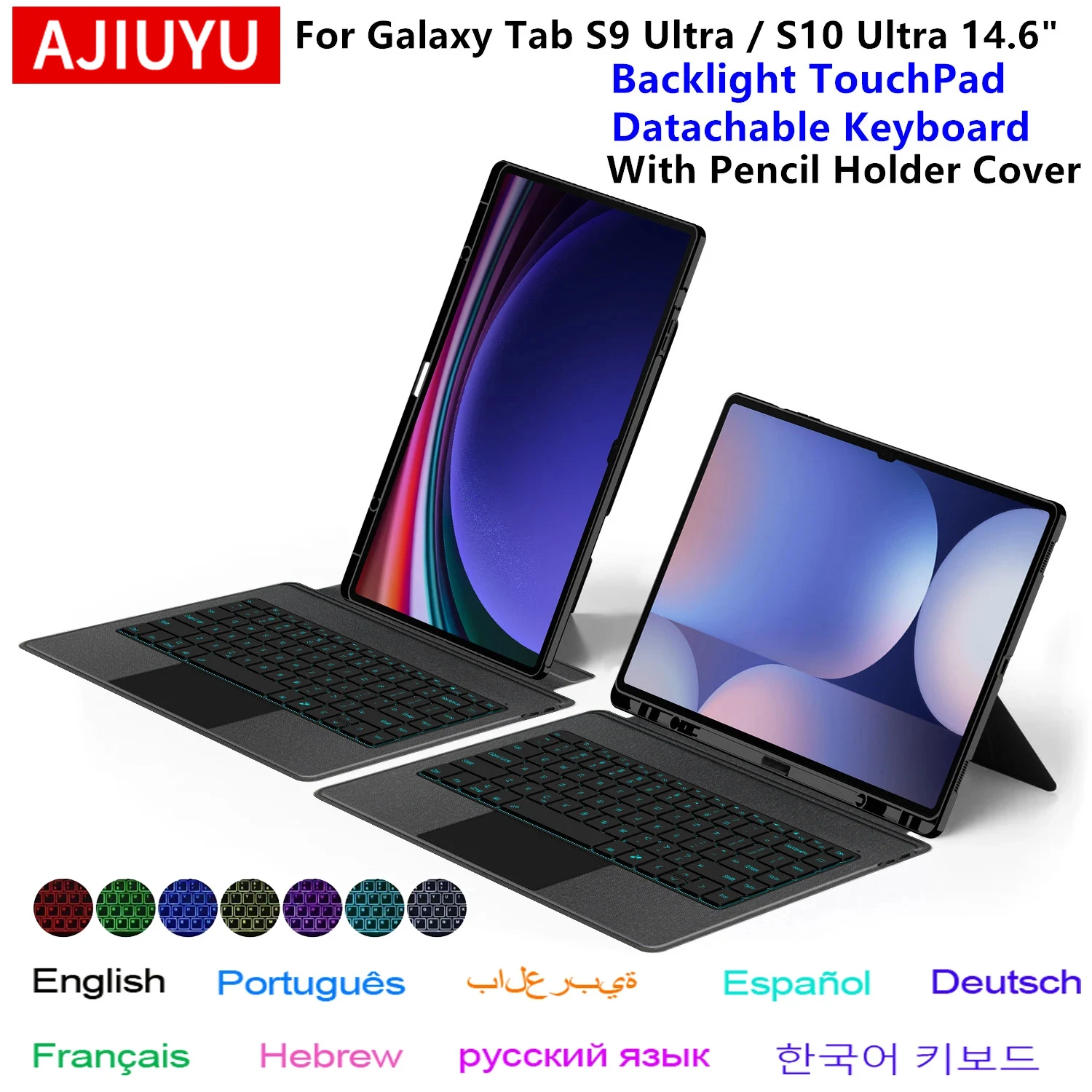 Magic Keyboard for Samsung Galaxy Tab S10 Ultra 14.6" S9 Ultra Case Portuguese Spanish German Hebrew Korean Keyboard Cover
Magic Keyboard for Samsung Galaxy Tab S10 Ultra 14.6" S9 Ultra Case Portuguese Spanish German Hebrew Korean Keyboard Cover