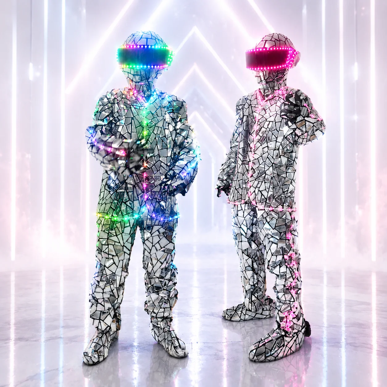 Shiny Silver LED Mirror Man Costume Adult Size for Party Nightclub Performance Glittering Mirror Robot Suit with Light-Up Featur
Shiny Silver LED Mirror Man Costume Adult Size for Party Nightclub Performance Glittering Mirror Robot Suit with Light-Up Featur
