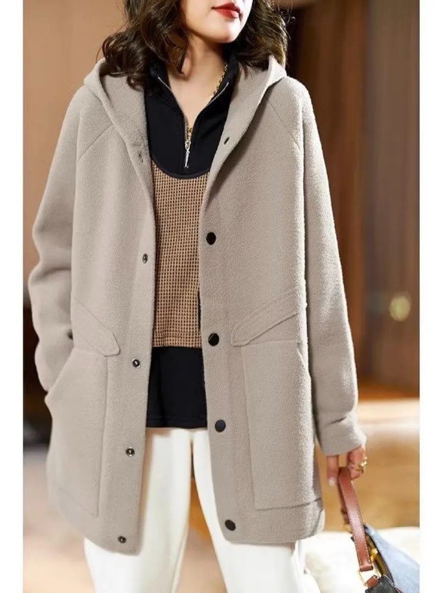 Ladies plus Size Woolen Jacket Coat Casual Long Hooded Top Set Autumn New Style Pure Color Medium Length Outerwear
Ladies plus Size Woolen Jacket Coat Casual Long Hooded Top Set Autumn New Style Pure Color Medium Length Outerwear